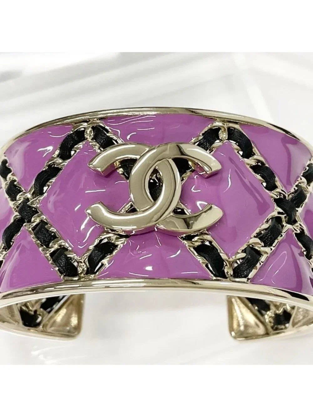 Chanel CC Logo Chain Bangle Bracelet Purple Gold